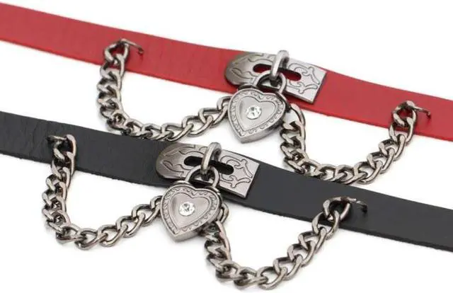 Alt view image 5 of 7 - European and American Harajuku Punk Heart-shape Lock Leather Collar Choker Bracelet, Random Color Delivery