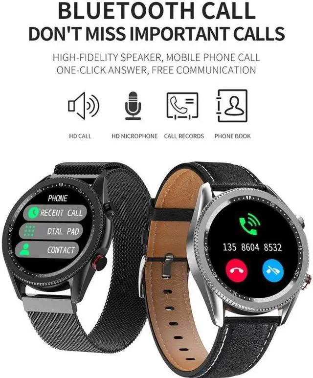 Alt view image 5 of 7 - M98 1.28 inch IPS Color Screen IP67 Waterproof Smart Watch, Support Sleep Monitor / Heart Rate Monitor / Bluetooth Call, Style:Leather Strap Leather Strap(Black) (Black)