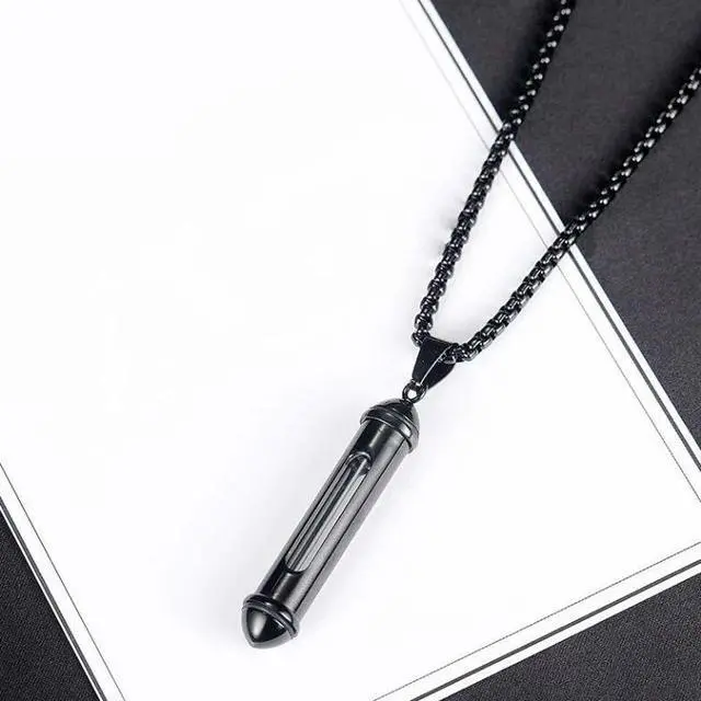 Alt view image 2 of 7 - OPK 1573 Men Classic Cylindrical Openable Perfume Bottle Pendant Necklace 1573 Pendant+Chain Black