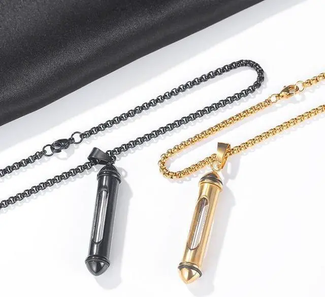 Alt view image 4 of 7 - OPK 1573 Men Classic Cylindrical Openable Perfume Bottle Pendant Necklace 1573 Pendant+Chain Black