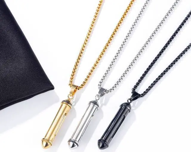 Alt view image 5 of 7 - OPK 1573 Men Classic Cylindrical Openable Perfume Bottle Pendant Necklace 1573 Pendant+Chain Black