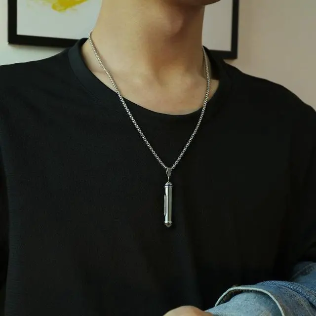 Alt view image 6 of 7 - OPK 1573 Men Classic Cylindrical Openable Perfume Bottle Pendant Necklace 1573 Pendant+Chain Black