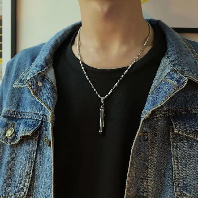 Alt view image 7 of 7 - OPK 1573 Men Classic Cylindrical Openable Perfume Bottle Pendant Necklace 1573 Pendant+Chain Black