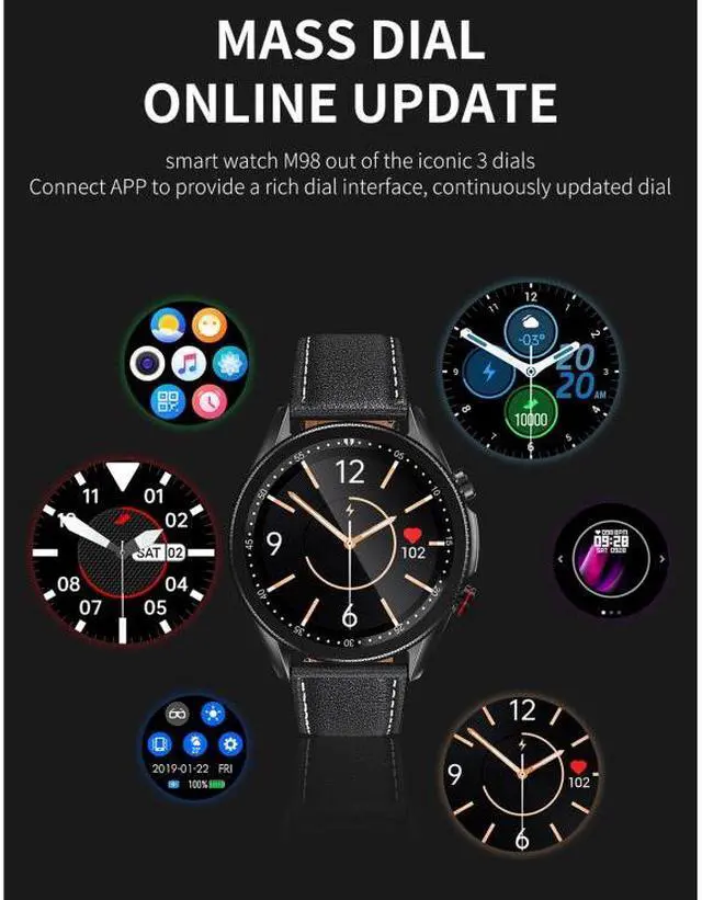 Alt view image 7 of 7 - M98 1.28 inch IPS Color Screen IP67 Waterproof Smart Watch, Support Sleep Monitor / Heart Rate Monitor / Bluetooth Call, Style:Leather Strap Leather Strap(Black) (Black)