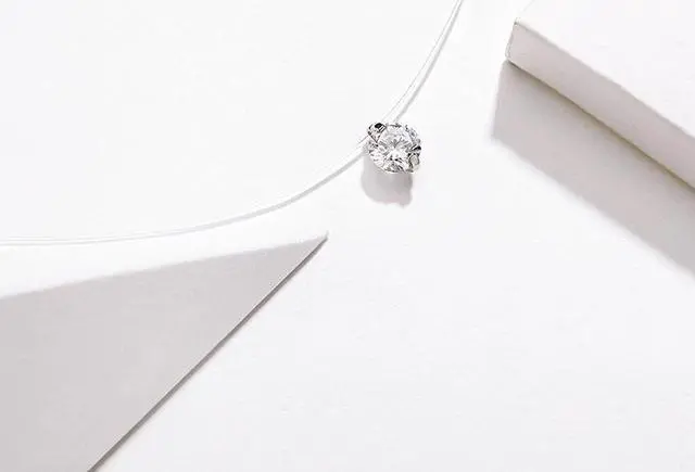 Alt view image 2 of 6 - Invisible Fish Line Necklace Zircon Pendant S925 Sterling Silver Necklace SCN332