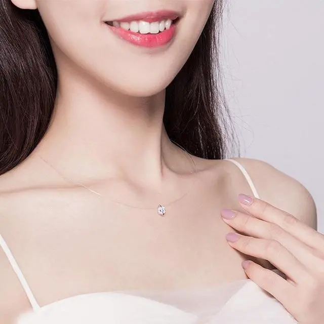 Alt view image 6 of 6 - Invisible Fish Line Necklace Zircon Pendant S925 Sterling Silver Necklace SCN332