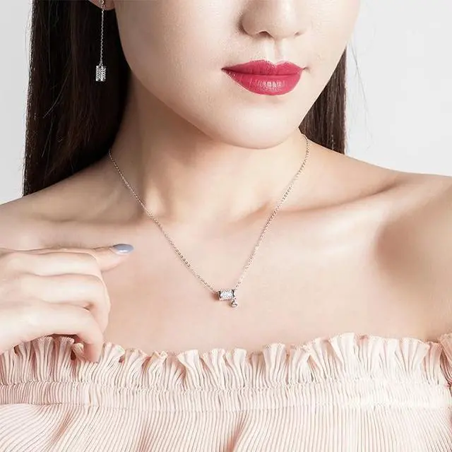 Alt view image 4 of 4 - Women Fashion S925 Sterling Silver Small Waist Pendant Necklace (Green)