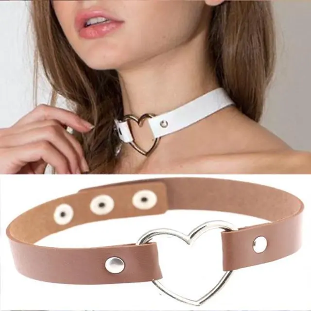 Main image of Japanese Harajuku PU Leather Heart Shape Punk Collar Fashion Female Choker Necklace, Random Color Delivery