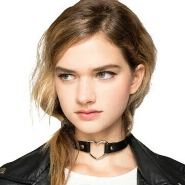 Alt view image 4 of 7 - Japanese Harajuku PU Leather Heart Shape Punk Collar Fashion Female Choker Necklace, Random Color Delivery
