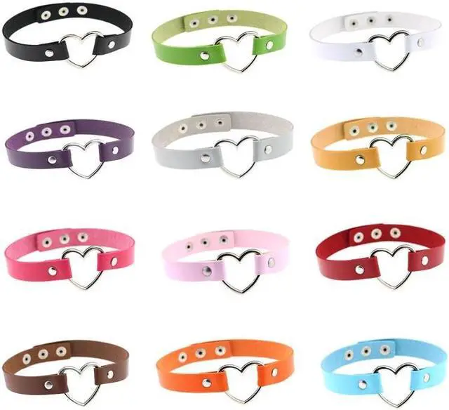 Alt view image 5 of 7 - Japanese Harajuku PU Leather Heart Shape Punk Collar Fashion Female Choker Necklace, Random Color Delivery