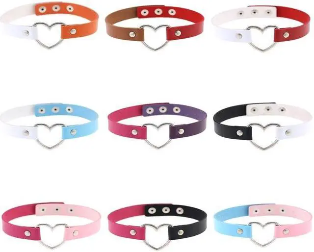 Alt view image 6 of 7 - Japanese Harajuku PU Leather Heart Shape Punk Collar Fashion Female Choker Necklace, Random Color Delivery