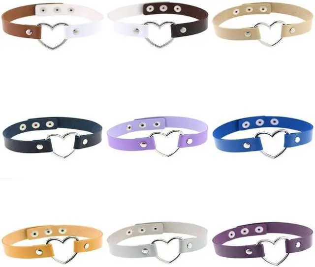Alt view image 7 of 7 - Japanese Harajuku PU Leather Heart Shape Punk Collar Fashion Female Choker Necklace, Random Color Delivery