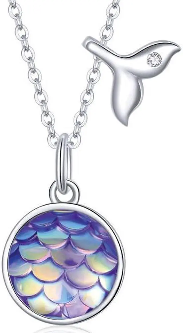 Main image of S925 Sterling Silver Fish Tail Colorful Scales Women Nacklace Jewelry