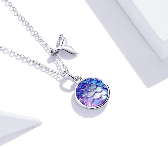 Alt view image 2 of 7 - S925 Sterling Silver Fish Tail Colorful Scales Women Nacklace Jewelry