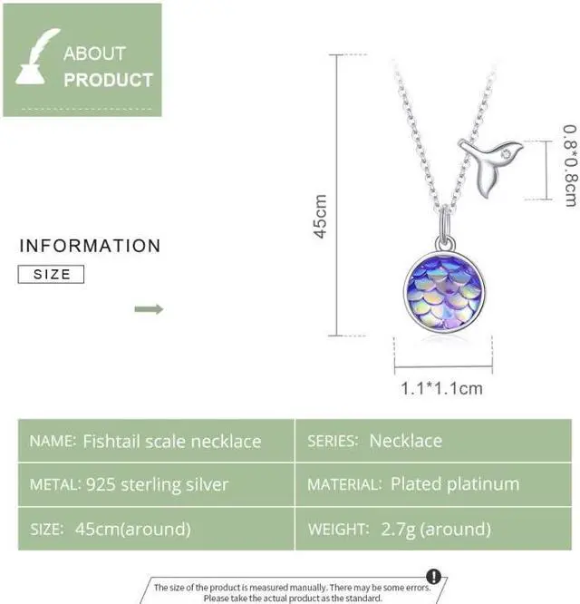 Alt view image 4 of 7 - S925 Sterling Silver Fish Tail Colorful Scales Women Nacklace Jewelry