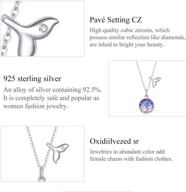 Alt view image 5 of 7 - S925 Sterling Silver Fish Tail Colorful Scales Women Nacklace Jewelry