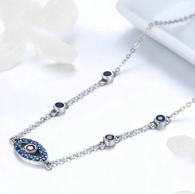 Alt view image 2 of 6 - Magic Eye S925 Sterling Silver Necklace Ladies Blue Eye Inlaid Zircon Necklace SCN300