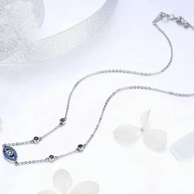 Alt view image 3 of 6 - Magic Eye S925 Sterling Silver Necklace Ladies Blue Eye Inlaid Zircon Necklace SCN300