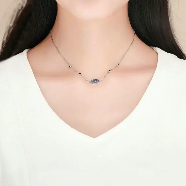Alt view image 6 of 6 - Magic Eye S925 Sterling Silver Necklace Ladies Blue Eye Inlaid Zircon Necklace SCN300