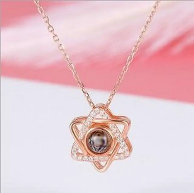 Alt view image 4 of 4 - 100 Language I Love You Projective Girl Two Heart Pendant Necklace Jewelry (Silver)