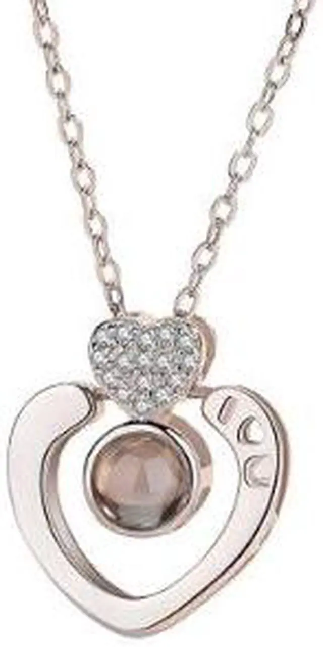 Alt view image 3 of 4 - 100 Language I Love You Projective Girl Two Heart Pendant Necklace Jewelry (Silver)