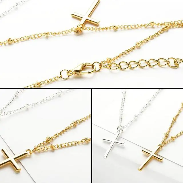Alt view image 5 of 7 - Women Fashion Bright Electroplating Cross Jewelry Necklace Gold (Gold)