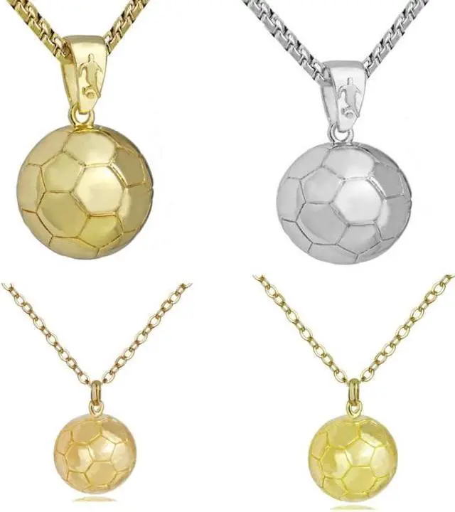 Alt view image 4 of 4 - 2pcs Three-Dimensional Sports Ball Pendant Necklace,Style: Men Football  18K Gold Men Football  18K Gold