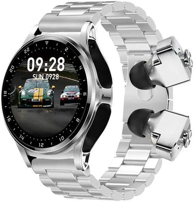 Main image of GT69 1.3 inch IPS Touch Screen IP67 Waterproof Bluetooth Earphone Smart Watch, Support Sleep Monitoring / Heart Rate Monitoring / Bluetooth Call (Silver Steel Band)