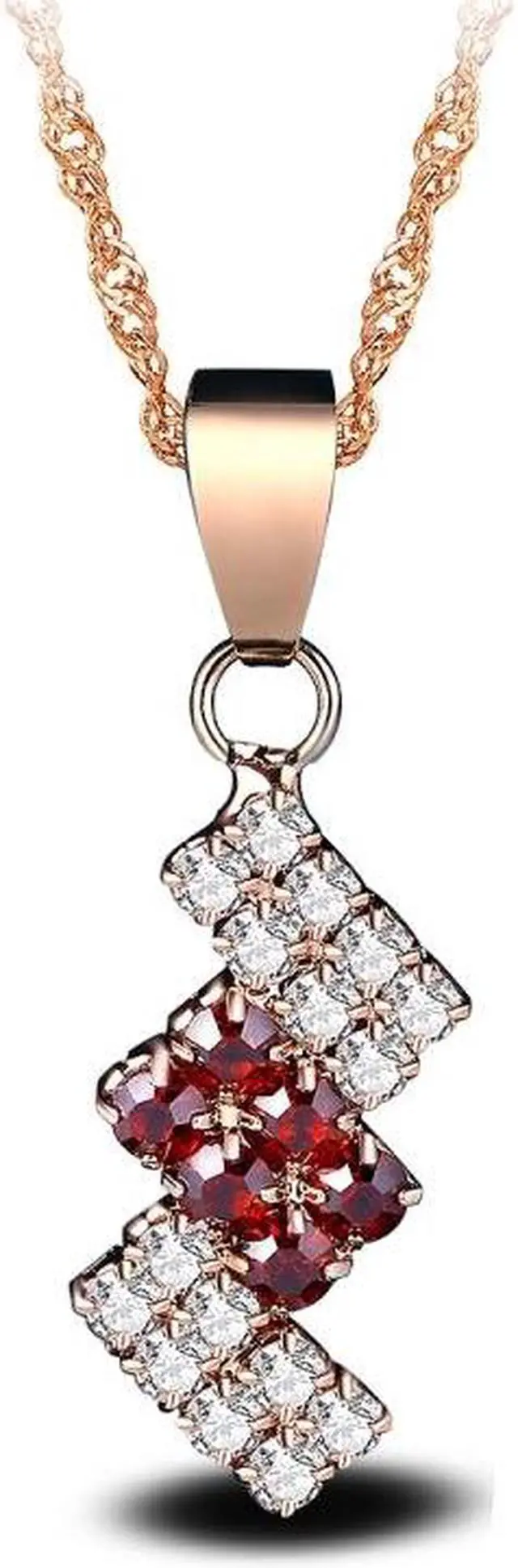 Main image of 18k Gold Plated Irregular Geometry Crystal Pendant Necklace For Female, 43*13 mm (Red)