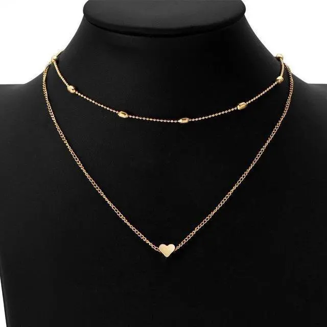 Main image of Jewelry Vintage Simple Copper Heart Multi - Layer Clavicle Necklace Wholesale Necklace (gold) Gold