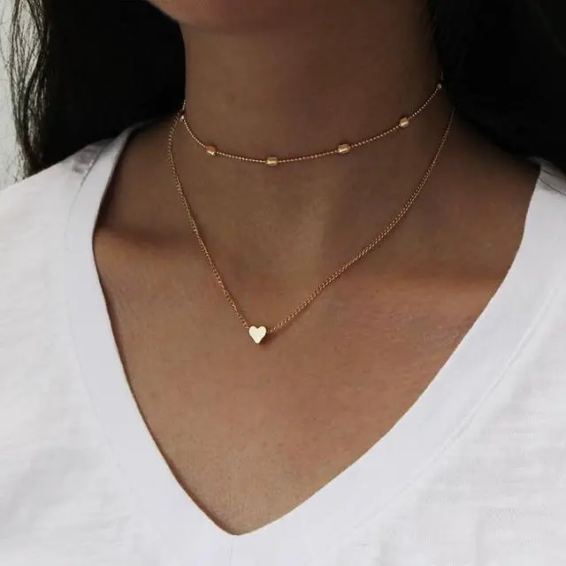 Alt view image 4 of 6 - Jewelry Vintage Simple Copper Heart Multi - Layer Clavicle Necklace Wholesale Necklace (gold) Gold