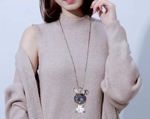 Alt view image 4 of 4 - Autumn and Winter Fashion Simple Female Necklaces Gun-black Color Bent Ears Style Easy-matching Sweater Necklace (Style 2)