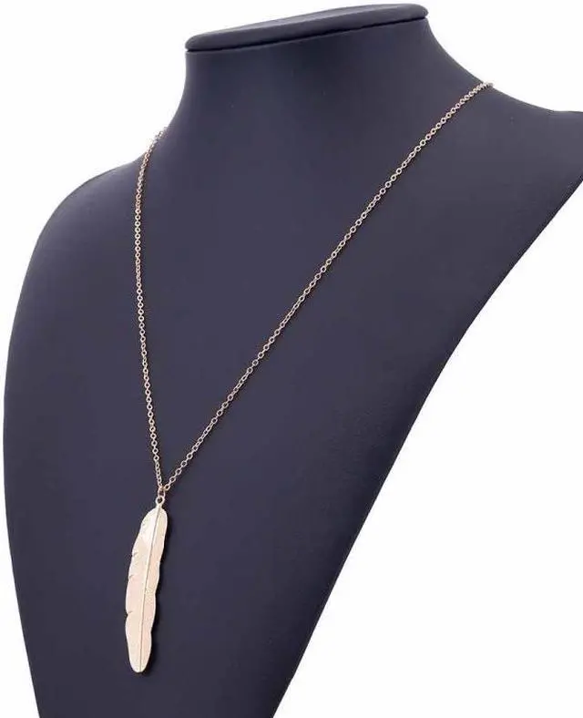 Alt view image 5 of 7 - Vintage Long Necklace Jewelry Simple Feather Pendant Necklaces (Silver)