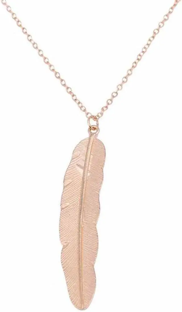 Alt view image 7 of 7 - Vintage Long Necklace Jewelry Simple Feather Pendant Necklaces (Silver)