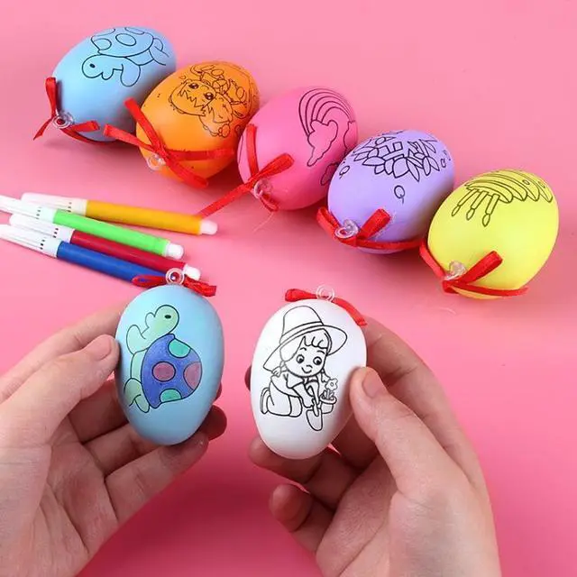 Alt view image 2 of 6 - 4 PCS Handmade Cartoon Painted Easter Eggs Children''s Educational Toys, Random Pattern and Color, Size:4 PCS Painted Easter Eggs