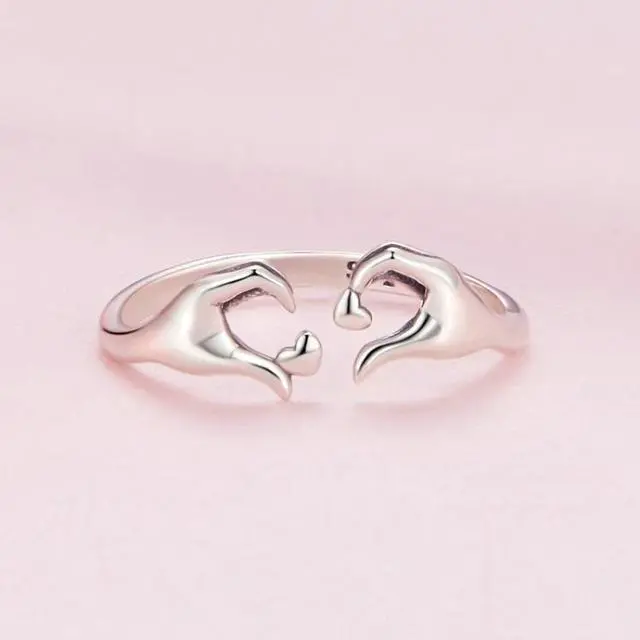 Alt view image 2 of 6 - SCR902 Sterling Silver S925 Heart Gesture Opening Romantic Ring SCR902