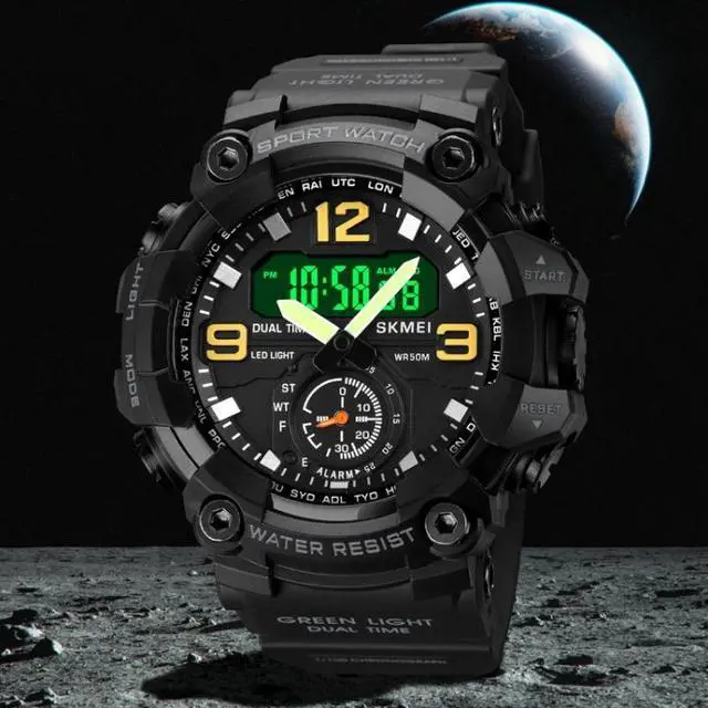 Alt view image 2 of 7 - SKMEI 1965 Stainless Steel Buckle PU Strap Waterproof Electronic Watch (Black)