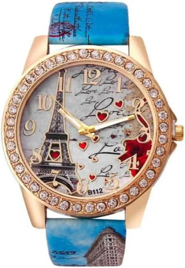 Alt view image 2 of 5 - Eiffel Tower + Heart Pattern Leather Strap Quartz Watch for Women (White)