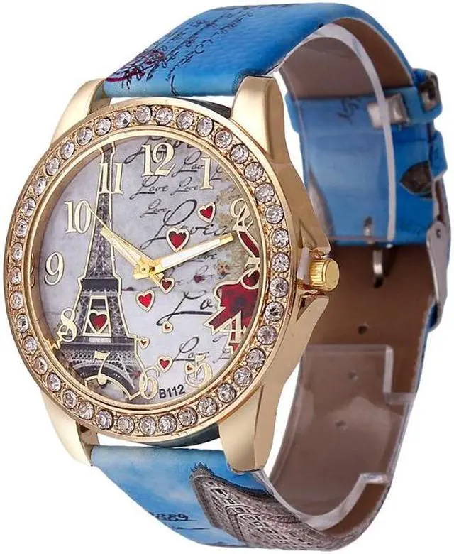 Alt view image 4 of 5 - Eiffel Tower + Heart Pattern Leather Strap Quartz Watch for Women (White)