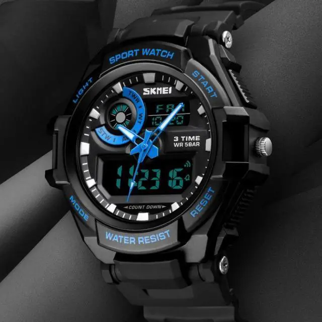 Alt view image 7 of 7 - SKMEI 1357 Mens Multifunctional Sports Digital Watch Student Waterproof Watch (Blue)