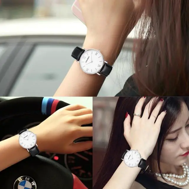 Alt view image 6 of 6 - CAGARNY 6812 Concise Style Ultra Thin Quartz Wrist Watch with Leather Band for Women (Style 1)