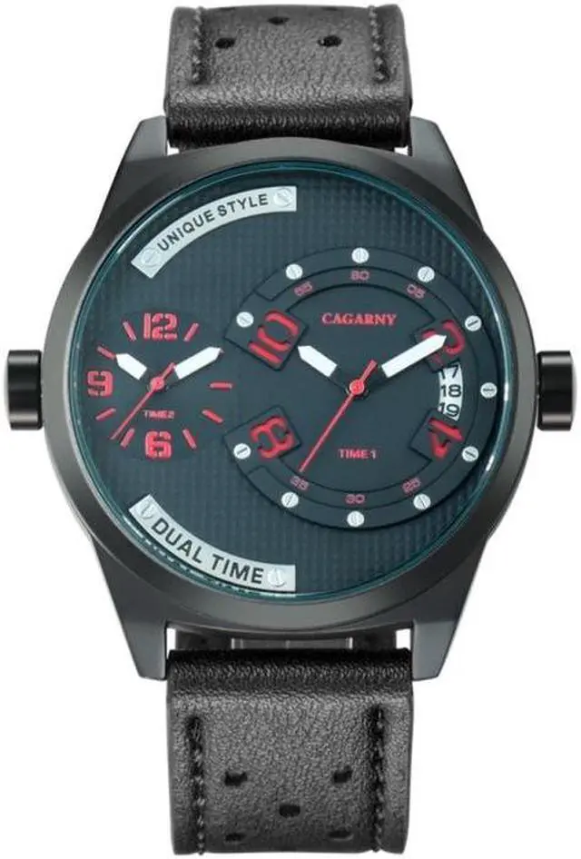 Main image of CAGARNY 6816 Living Waterproof Round Dial Dual Quartz Movement Alloy Case Fashion Watch Quartz Watches with Leather Band (Red)