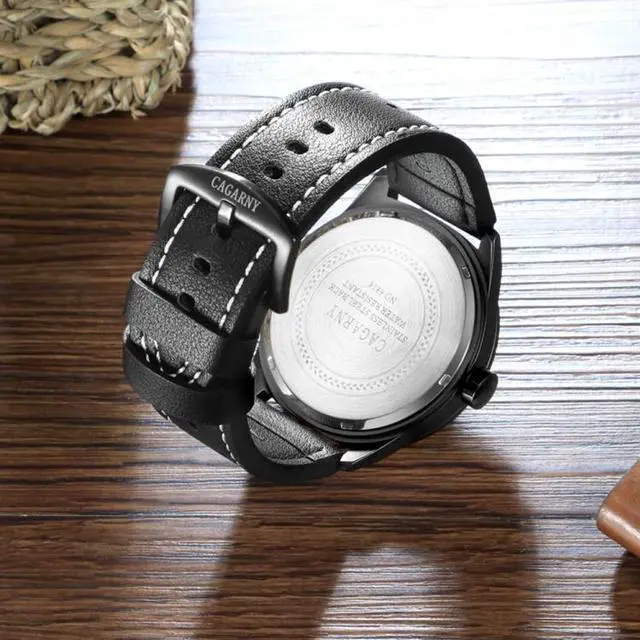 Alt view image 5 of 7 - CAGARNY 6816 Living Waterproof Round Dial Dual Quartz Movement Alloy Case Fashion Watch Quartz Watches with Leather Band (Blue) Black