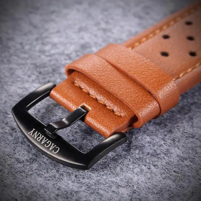 Alt view image 6 of 7 - CAGARNY 6816 Living Waterproof Round Dial Dual Quartz Movement Alloy Case Fashion Watch Quartz Watches with Leather Band (Blue) Black