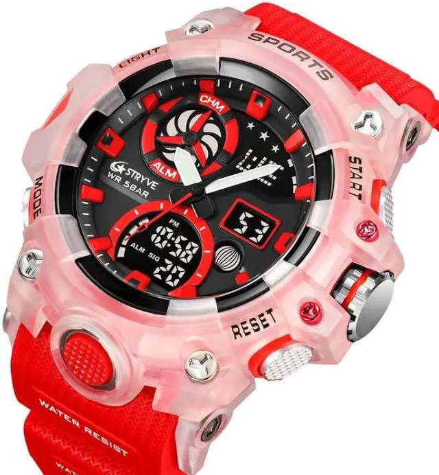 Alt view image 3 of 7 - STRYVE S8027 Sports Multifunctional Luminous Dual Display Chronograph Student Watch (Gold)