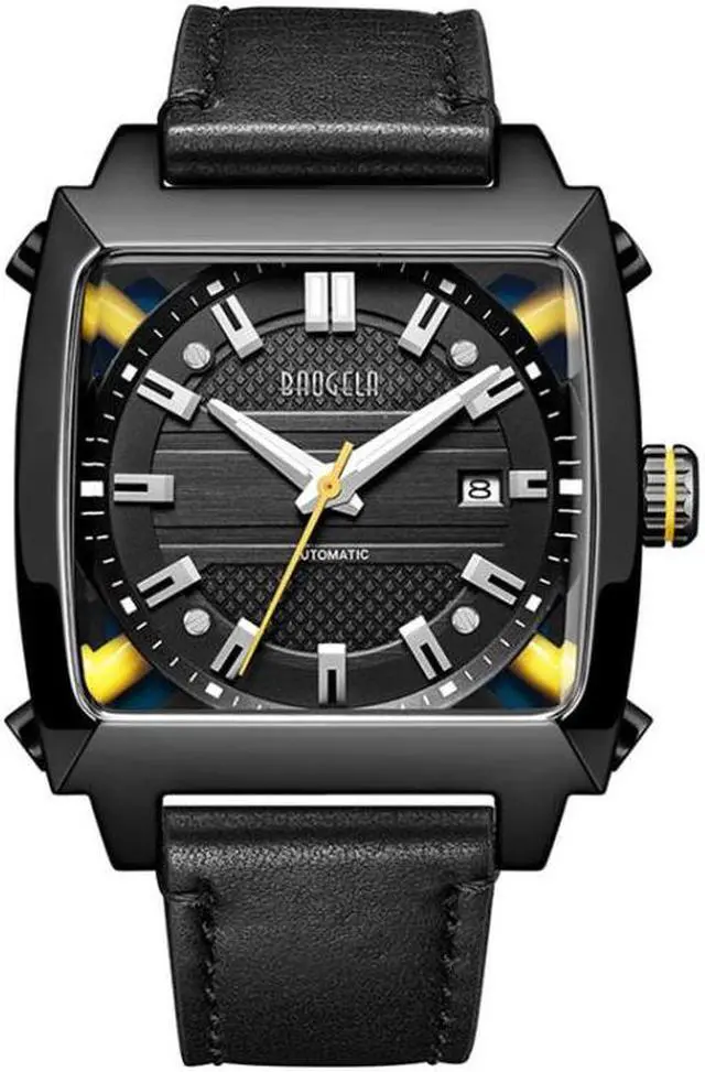 Main image of BAOGELA 6763G Square Dial Leather Strap Clock Calendar Mechanical Watch For Men (Black)