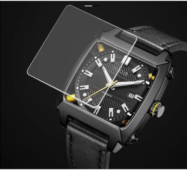 Alt view image 5 of 7 - BAOGELA 6763G Square Dial Leather Strap Clock Calendar Mechanical Watch For Men (Black)