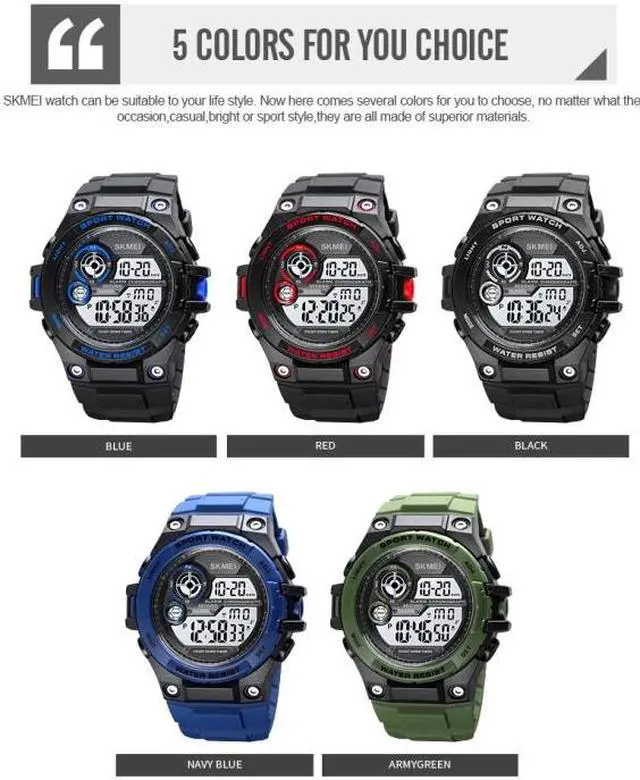 Alt view image 2 of 7 - SKMEI 1759 Dual Time Digital Display Waterproof PU Leather Strap Luminous Electronic Watch (Red)