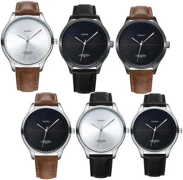 Alt view image 2 of 5 - YAZOLE 503 Simple Line Pattern Dial Men Quartz Watch (Silver Shell White Tray Brown Belt)