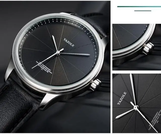 Alt view image 4 of 5 - YAZOLE 503 Simple Line Pattern Dial Men Quartz Watch (Silver Shell White Tray Brown Belt)